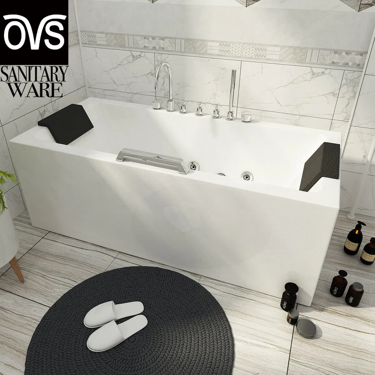 Fashion Designed Acrylic Durable Freestanding White Bath Tub Whirlpool Bathtub (BJ6051A)