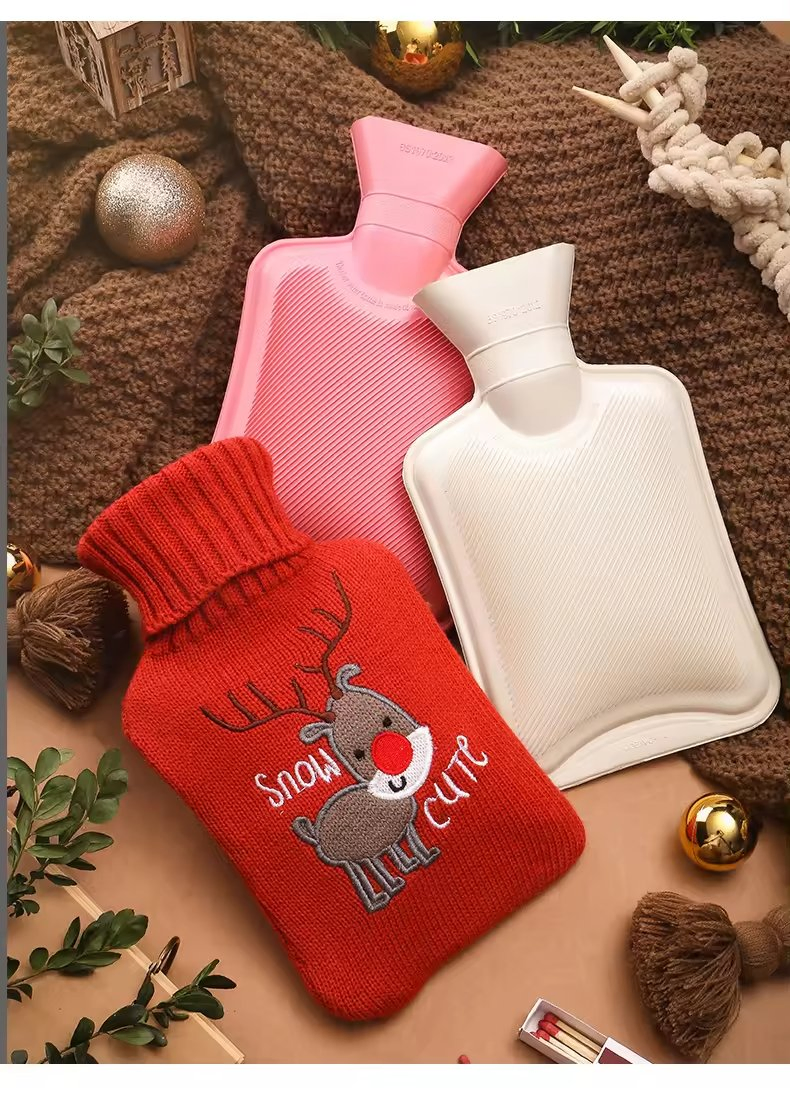 Christmas Personalized Embroidered Cotton Knitted Rubber Hot Water Bottle Bag Cover Custom