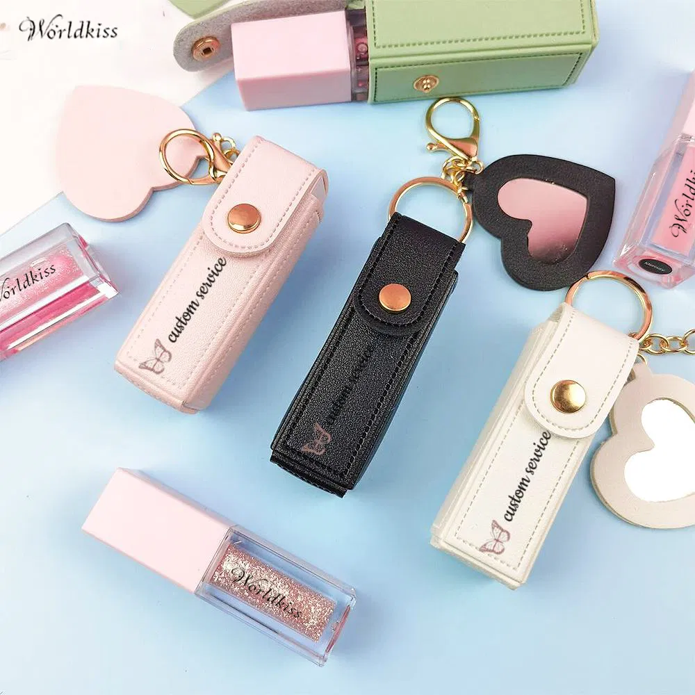 Trendy Leather Keychain Mirror Hydrating Flavored Color Changing Long Lasting Plumping Lip Oil