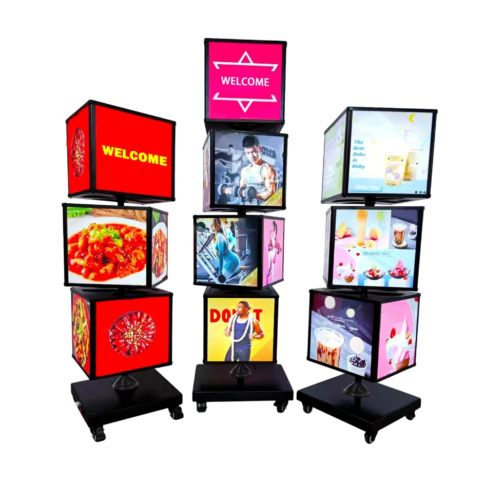 Multi-Layer Acrylic Combination Sign Outdoor Vertical Floor Movable Square Rotating Light Box