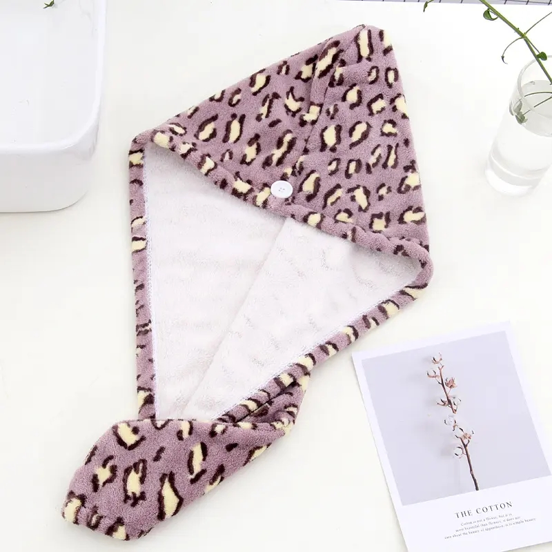 Women Girl's Leopard Microfiber Shower Cap Towel Bath Hats