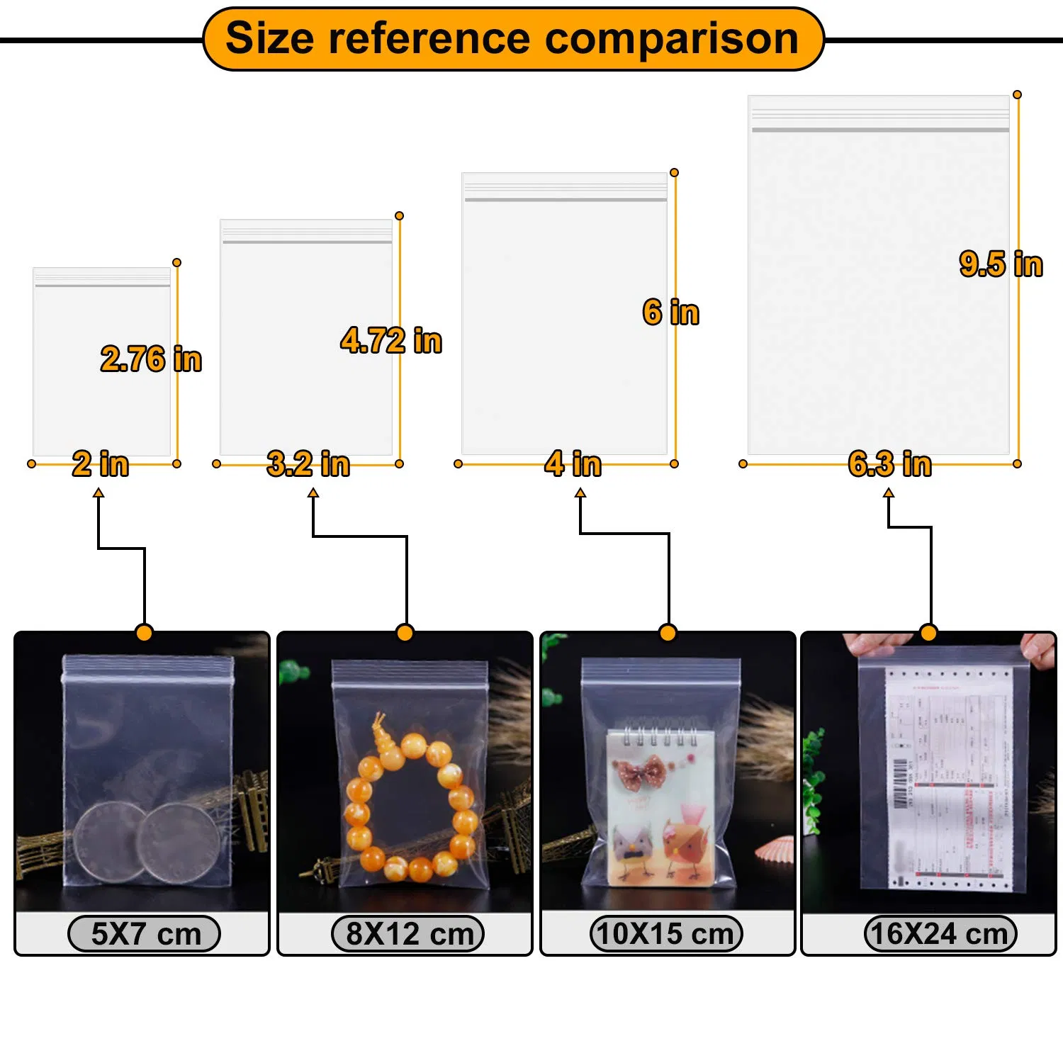 10PCS Custom PE Thick Clear Durable Food Grade Plastic Bags 4 Sizes Storage Bag