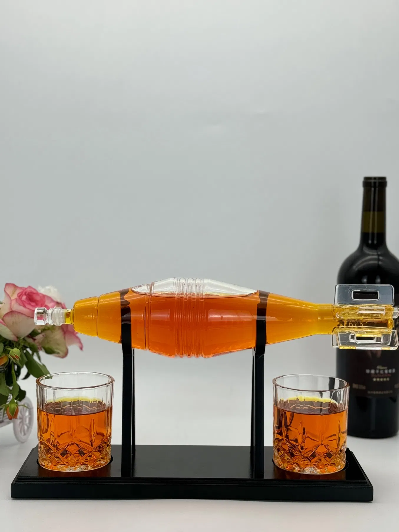 Handcrafted Clear Glass Wine and Whisky Decanter Set