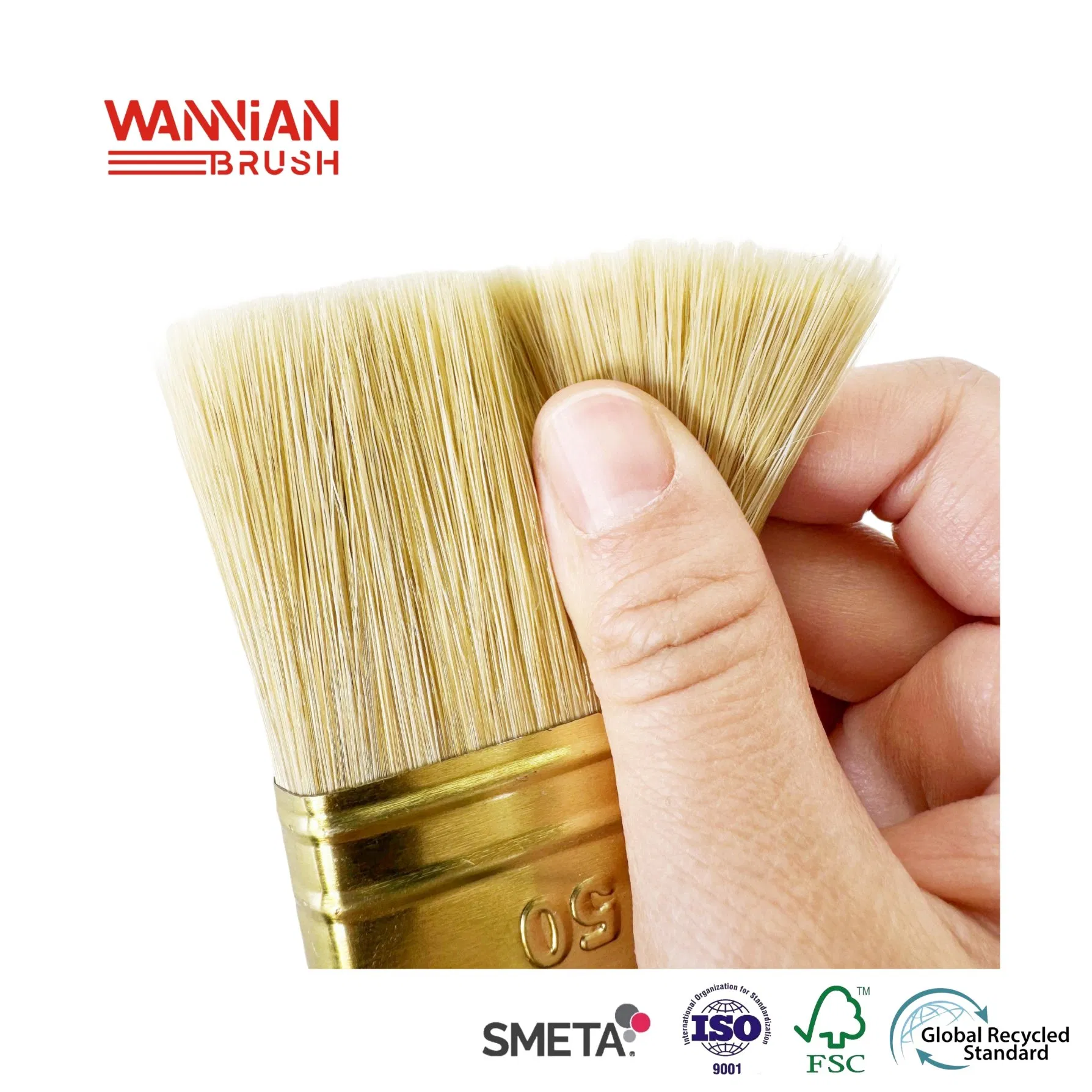 50mm Flat Paint Brush with Green Handle Brown and Imitation Bristle Filament