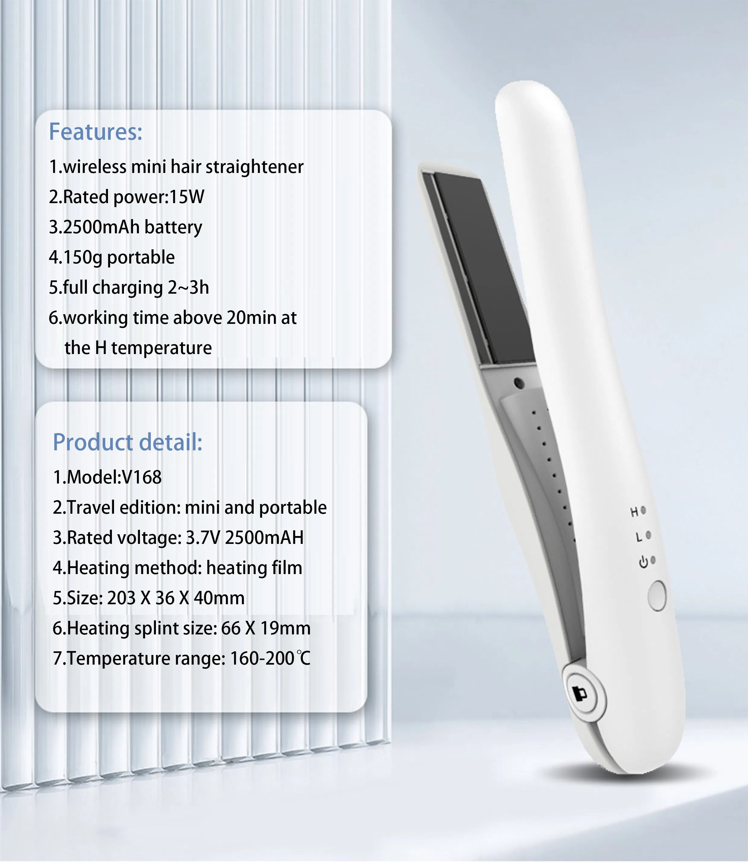 Rechargeable Portable Wireless Straightener and Curler USB Flat Iron