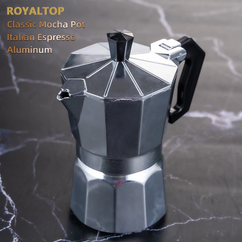 Suppliers Silver Black Red Custom Octagonal Moka Pot Steam Percolator Portable Coffee Maker for Kitchen Gas Stove