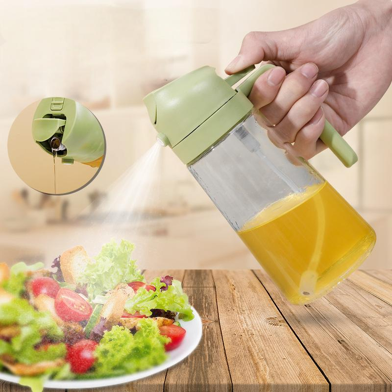 2 in 1 Glass Oil Sprayer & Dispenser 16oz/470ml Olive Cooking Salad for Kitchen Gadgets and Air Fryer Accessories