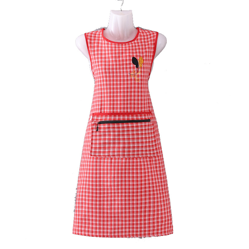 Embroidered Lengthened Waistcoat Large Pocket Household Wear Resistant Adult Work Clothes Zipper Vest Kitchen Cooking Apron