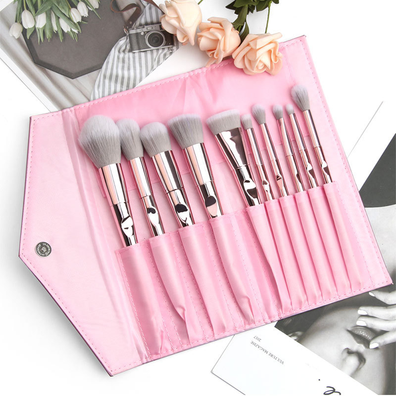 10PCS Pink Makeup Brush Private Label Premium Synthetic Hair Cosmetic Brushes Set