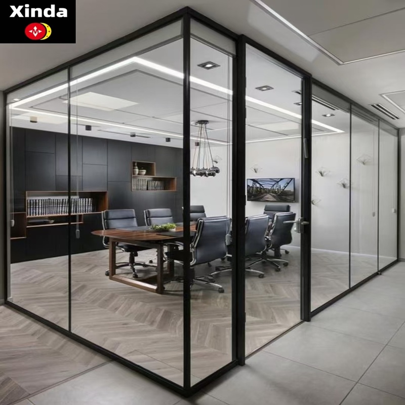Glass Office Partition with Stainless Steel Hinges for Workspaces