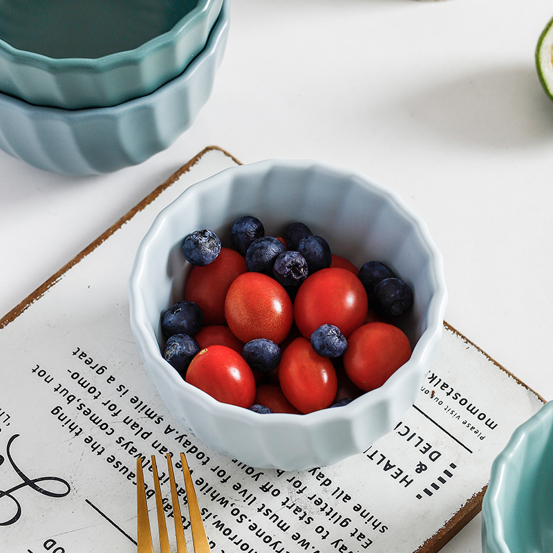 Round Tableware Kitchen Rice Fruits Salad Bowl Serving Ceramic Bowl Gift Set