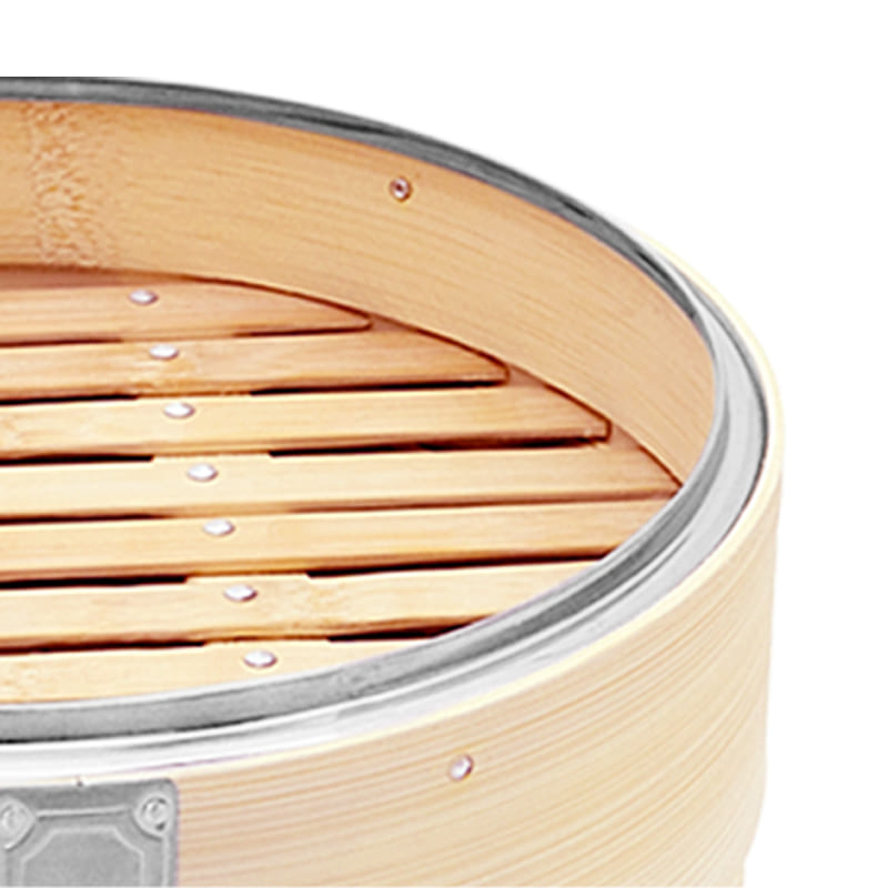 10-Inch Natural Bamboo Bun Steamer Food Steamer Bamboo Steamer with Metal Rim