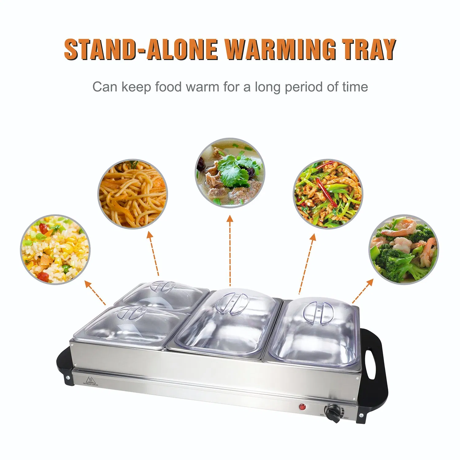 Black/Silver Deluxe Stainless Steel Electric Buffet Warmer