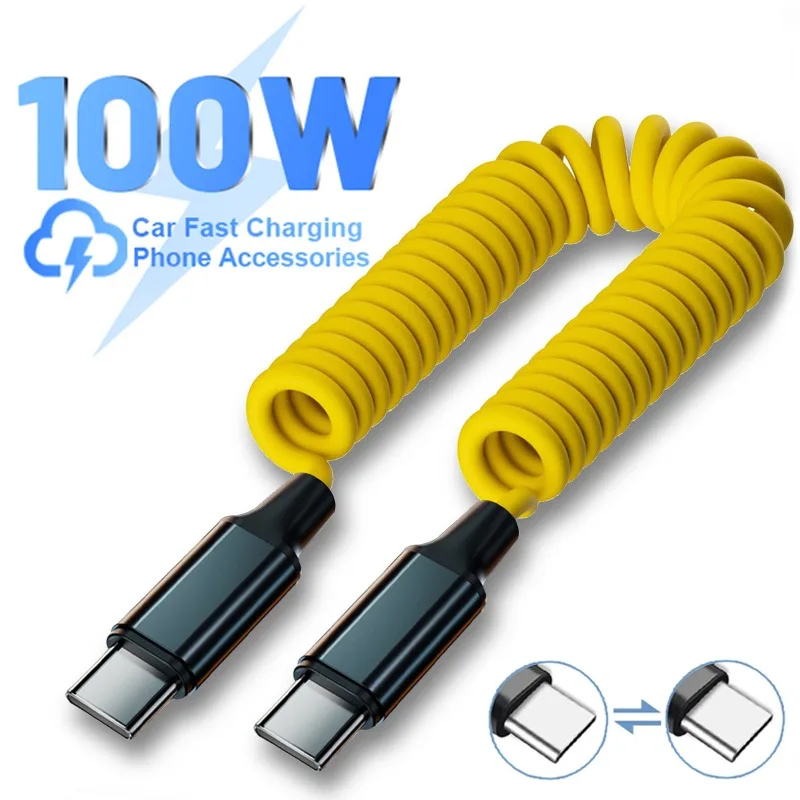 Кабель USB-C 100W с пружиной, двойной