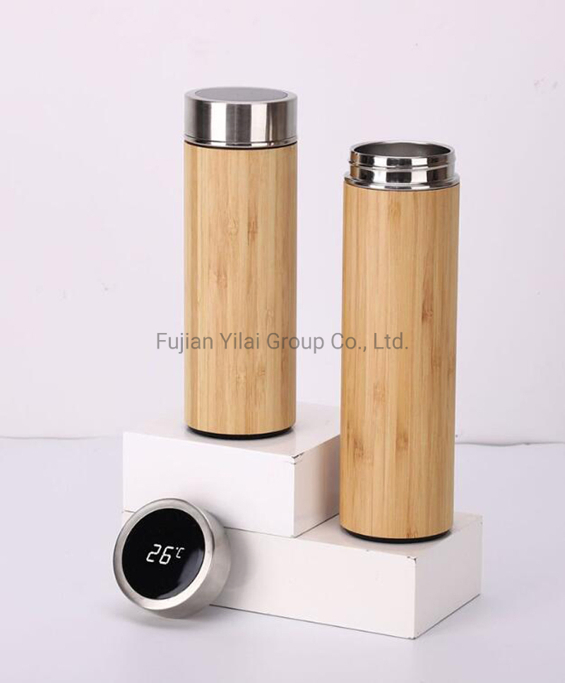 Double Walled Bamboo Vacuum Insulated Tea Infuser Water Bottle with Tea Strainer Travel Vacuum Flask