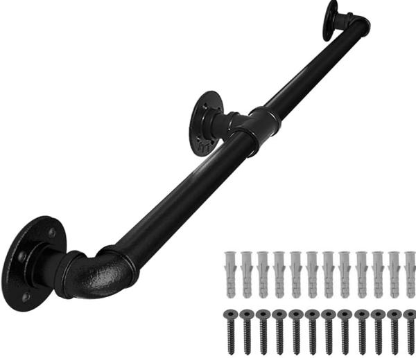 Black U-Shaped Industrial Wrought Iron Railing Non-Slip Safety for Garden Loft Corridor Villa Hotel Indoor or Outdoor