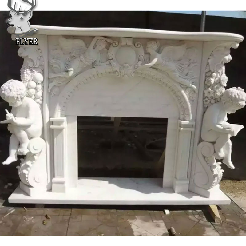 Modern Custmized Hand Carved Figure Carving Fireplace Mantel Natural Marble Stone Greek Lady Statue Fireplace