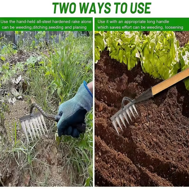 Factory Outlet Carbon Steel Multifunctional Professional Weeding Tools Durable Garden Rake