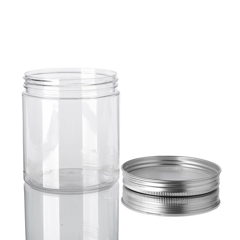 Hot Sale Clear Pet Plastic Jars with Silver Aluminum Lids for Food & Home Storage