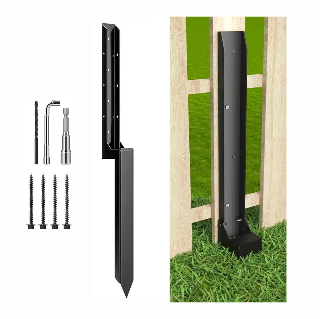 Heavy Duty Steel Fence Post Repair Kit for Repairing Tilted/Broken Wood Fence