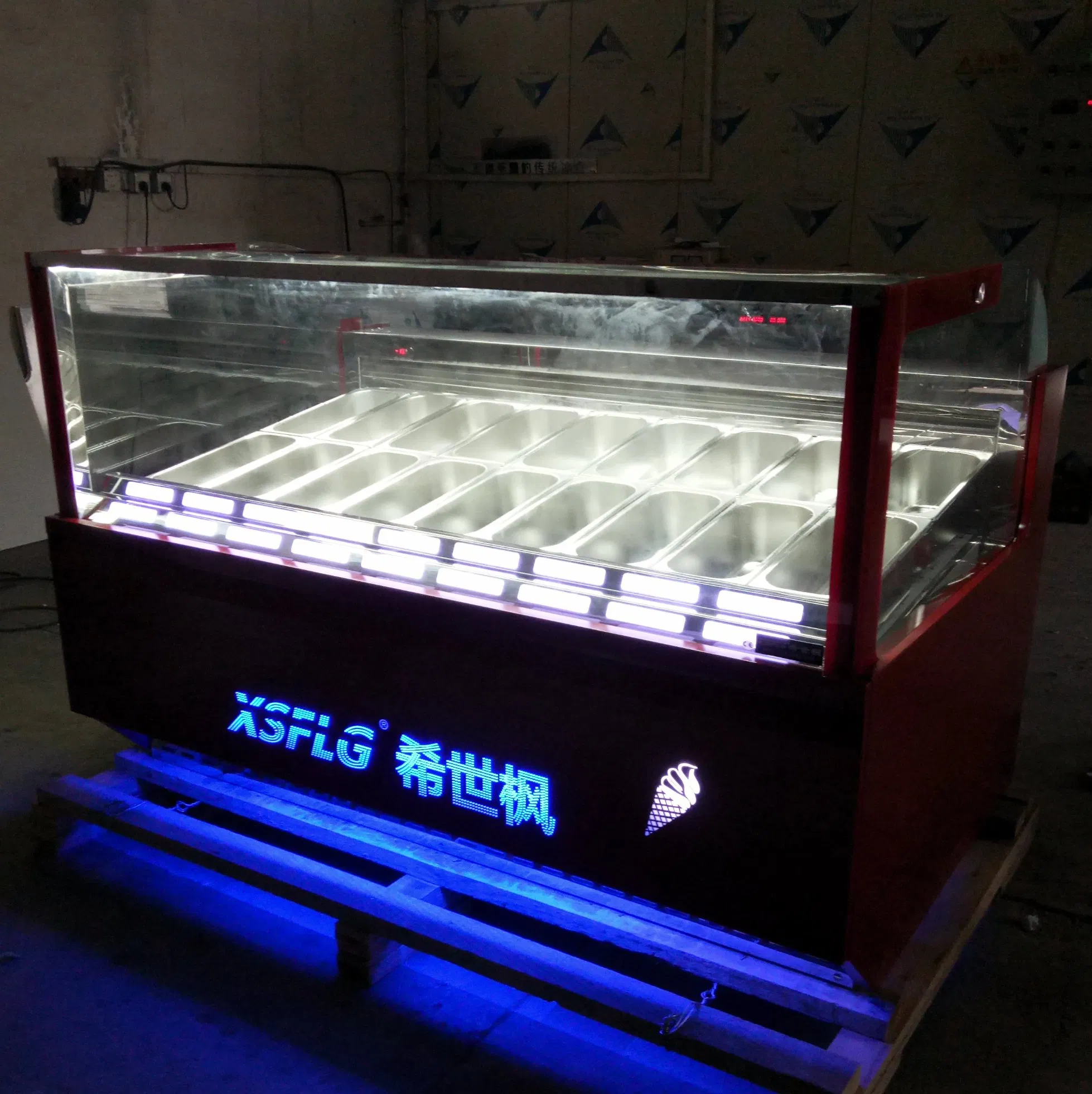16 Flavours Gelato Display Plain Glass Showcase