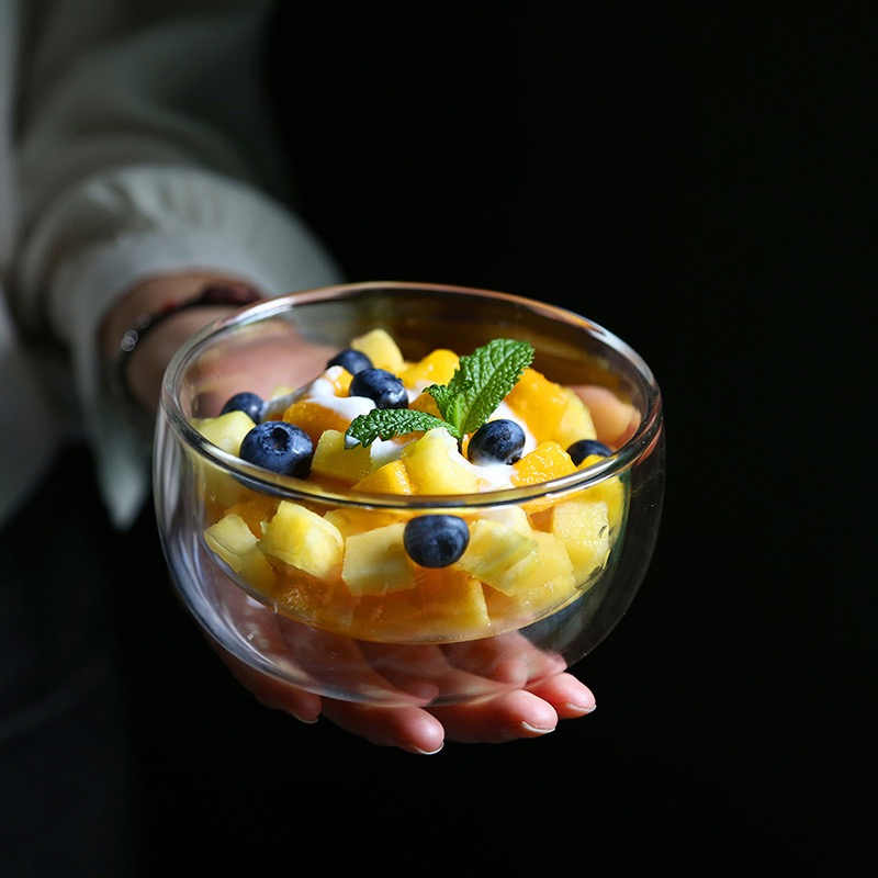 350ml Borosilicate Double Wall Glass Fruit/ Ice Cream Bowl, Borosilicate Glass Bowls