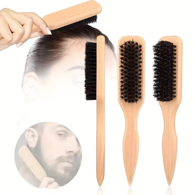 Long-Handled Natural Eco-Friendly Wood Wild Boar Bristle Men's Facial Beard Cleaning Brush
