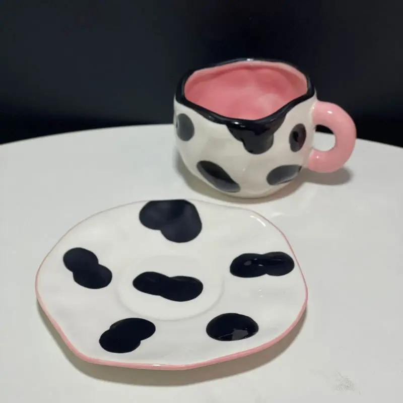 250ml Irregular Ceramic Coffee Mug with Saucer for Office and Home