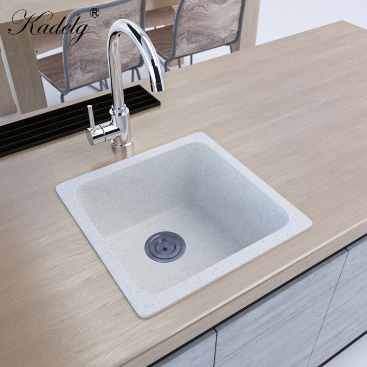 Factory Sell Undermount White Single Bowl Square Quartz Waterfall Sink Kitchen Sink