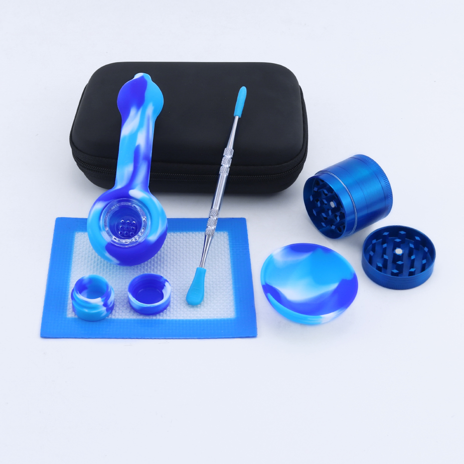 Blue Smoke Kit Tobacco Smoking Accessories Herb Grinder Silicone Water Pipe