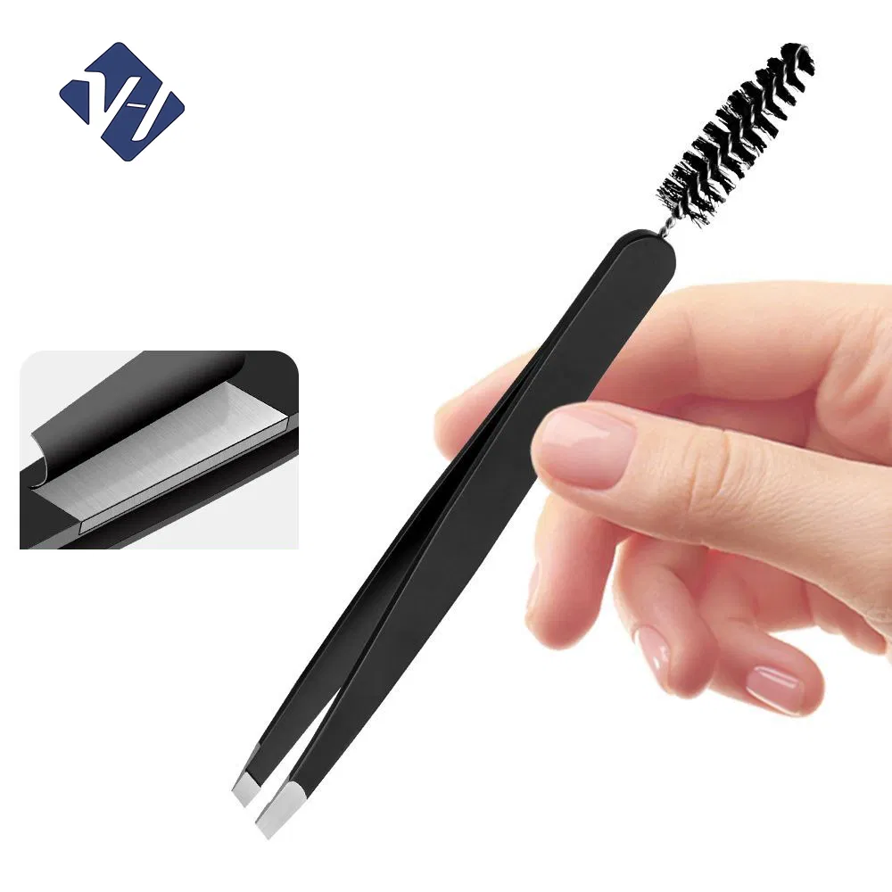 New Arrival Portable Double Head 2 in 1 Slant Tip Stainless Steel Ingrown Hair Eyebrow Tweezers