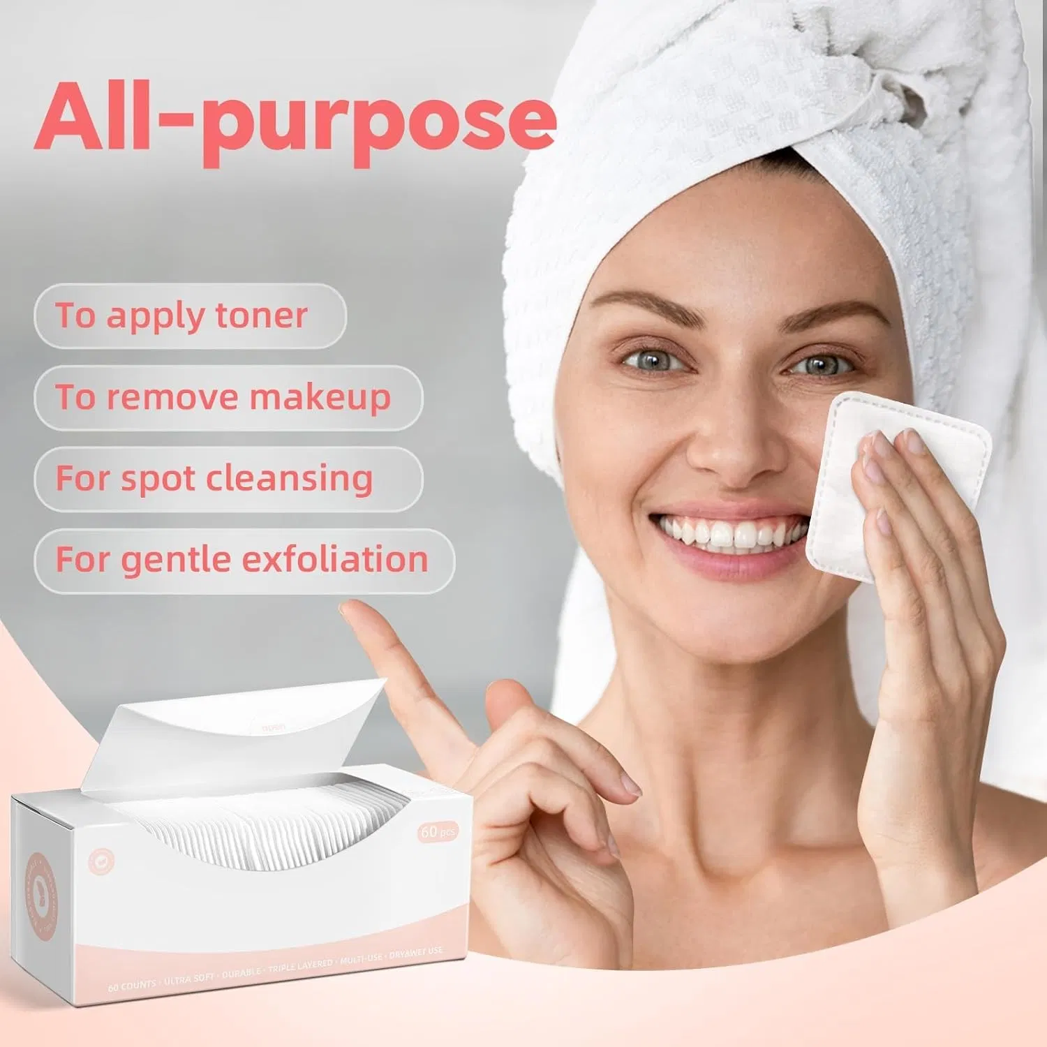 Makeup Square Cotton Pads 100% Cotton Not to Shed or Fall Apart