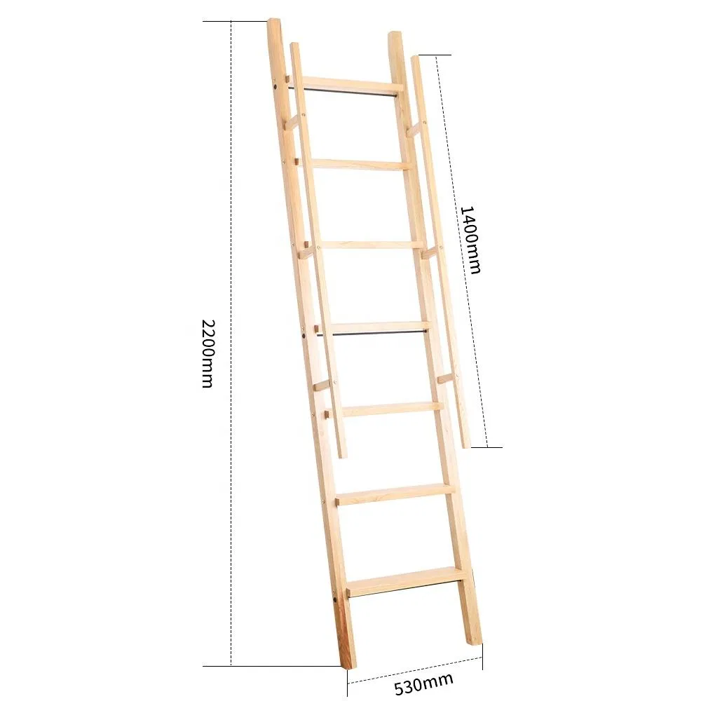 2200 mm Red Oak Ladder Factory Wholesale Price Solid Wooden Ladder with Handrail Design