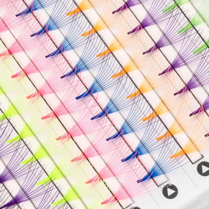 Hot Sale Handmade Russian 10d Pointy Base Premade Volume Fans Rainbow Colored Easy Fan Eyelash Extensions