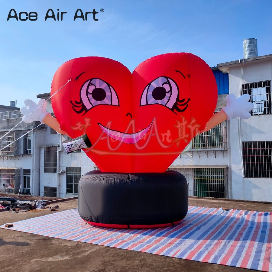 Custom Inflatable Heart Cartoon Model with Black Base for Valentine's Day Party Decoration