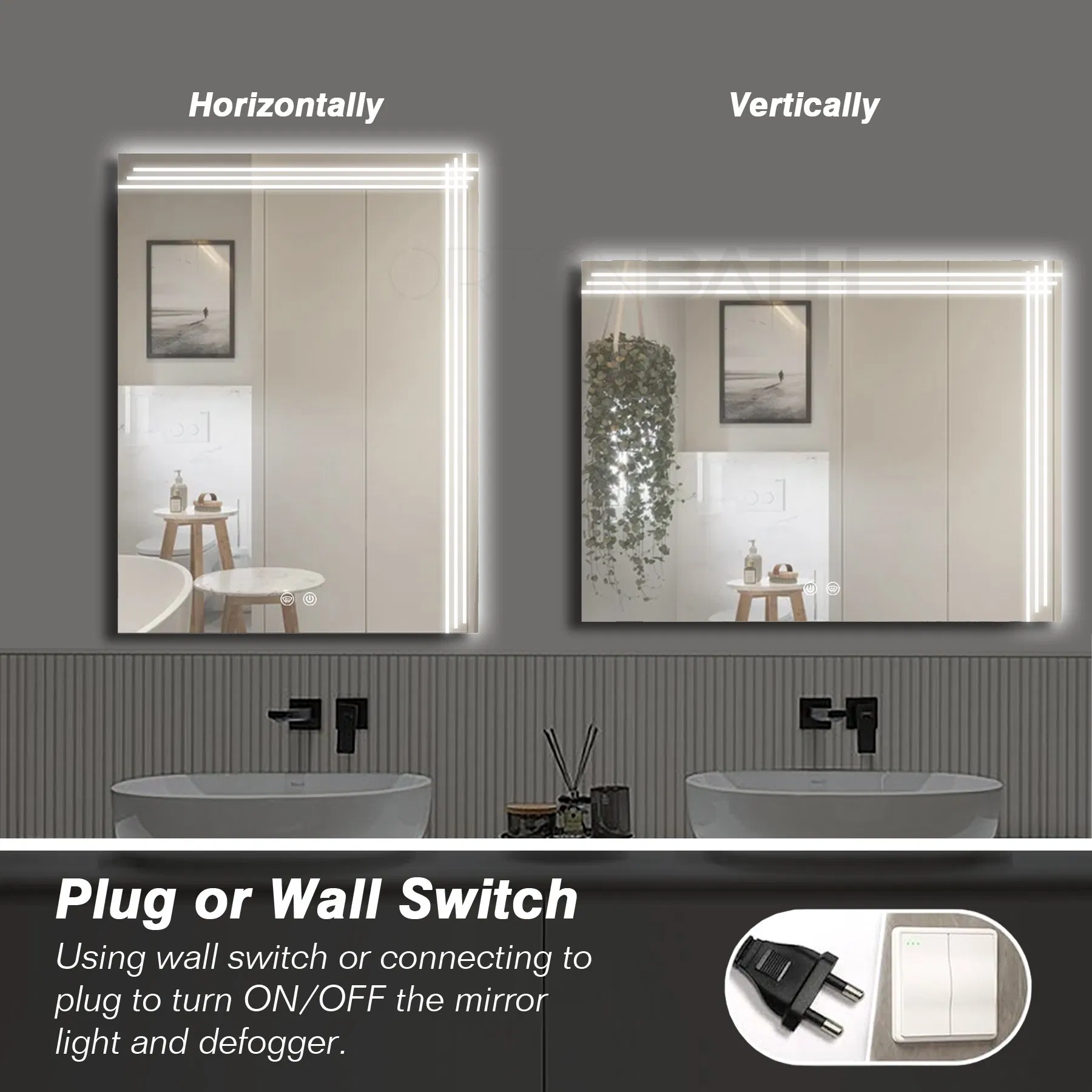 Ortonbath Anti-Fog Lighted Bathroom Mirror 32 X 24 Inch LED Bathroom Mirror with Lights, Dimmable Vanity Mirror, Wall Mounted Smart Mirror