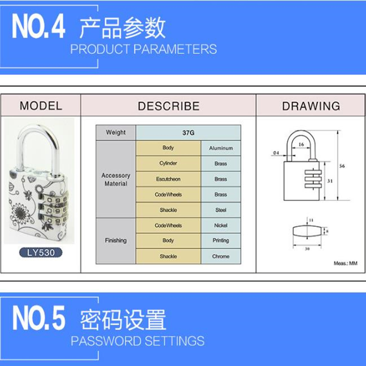 Color Password Padlock, Color Padlock, High Quality Padlock, Al-W530