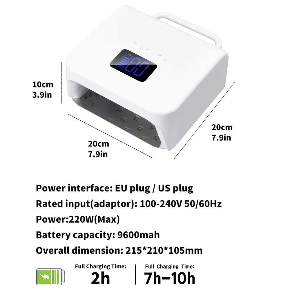 220W Large Space Cordless LED UV Light Manicure Care Lamp Portable Nails Art Gel Nail Dryer Machine