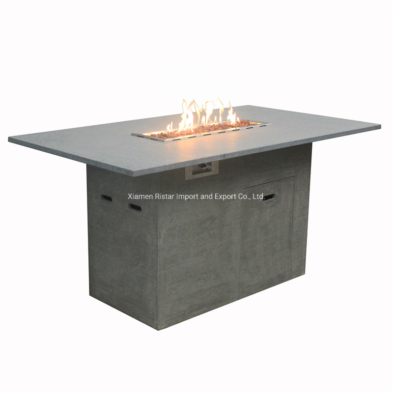 Support Customization New Designed Outdoor Rectangle Luxury Gas Fire Pit Table with Natural Stone Table Top