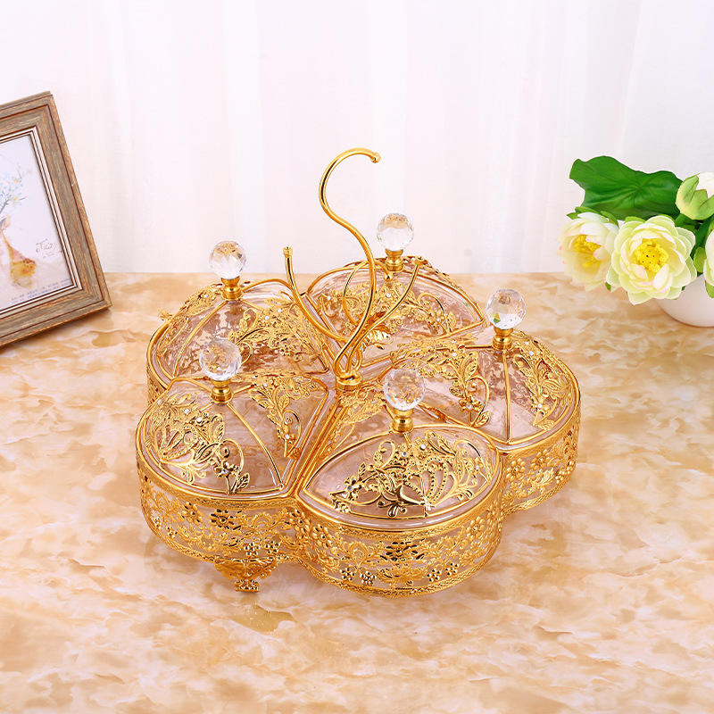 Gold Metal Crystal Tray, Dried Fruit, Turkiye Candy Snack Tray