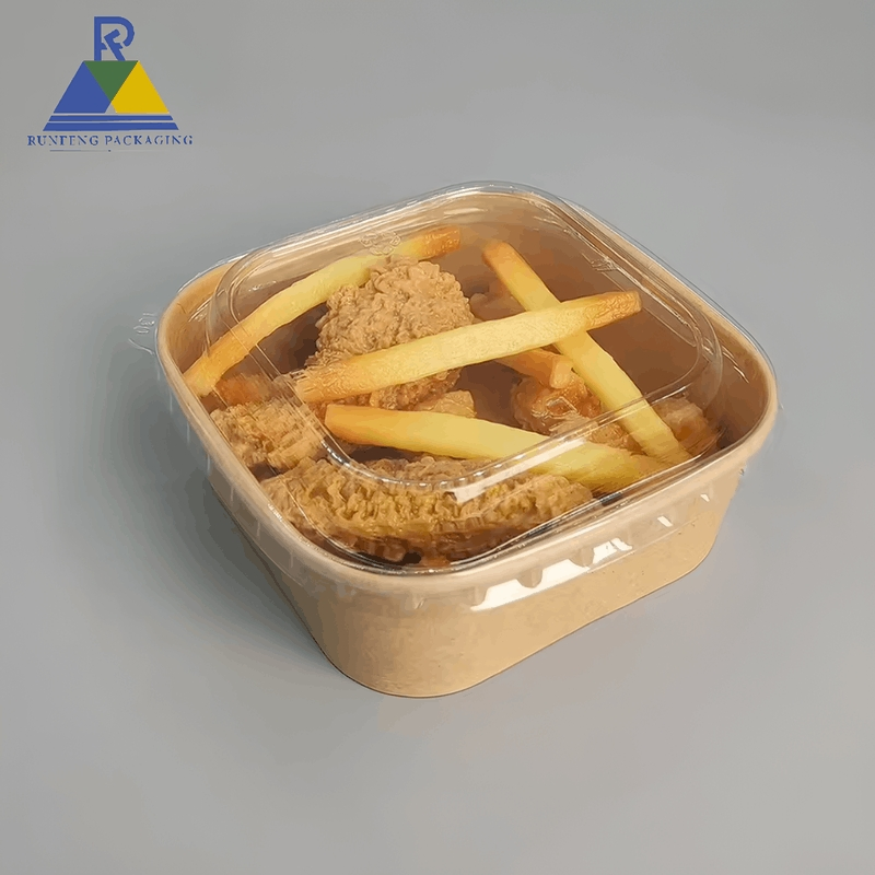 High Quality Disposable Eco-Friendly Kraft Paper Packaging Square Salad Bowl