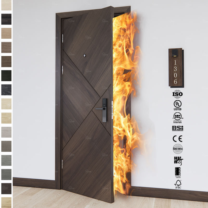 China Top Fire Rated Door Supplier Spanish Hotel Room Safety Wood Interior Wooden 30 60 Minute Fireproof Door