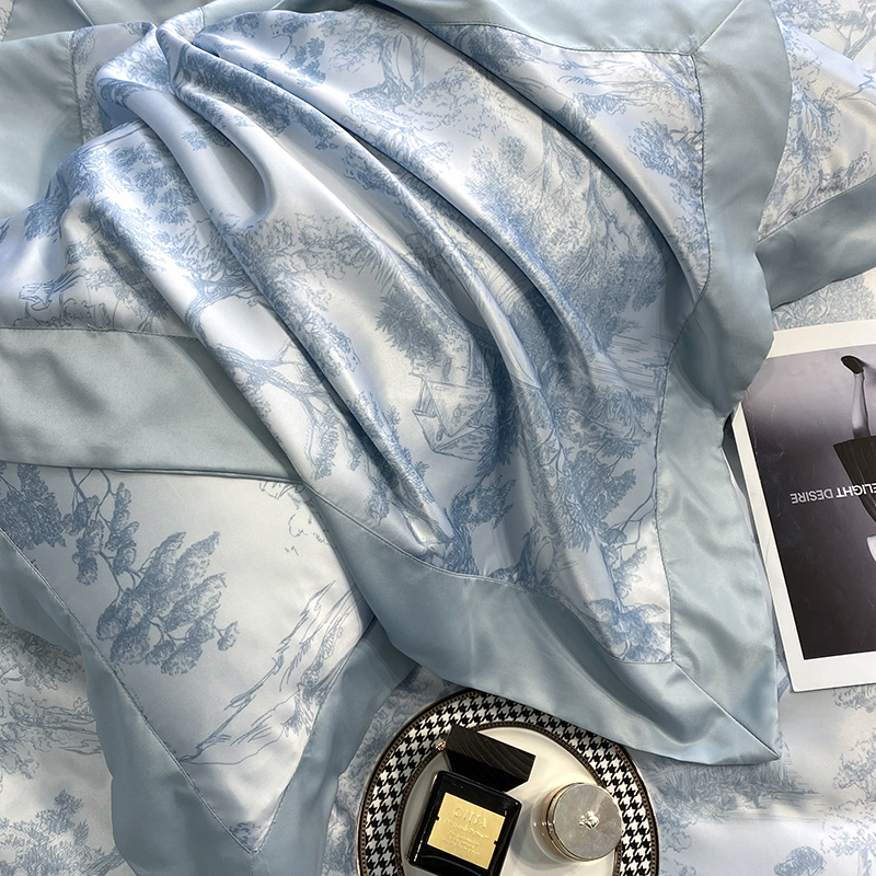 Luxury Soft European Style Floral Printing Fluffy Silky Satin Bed Sheet Bedding Set