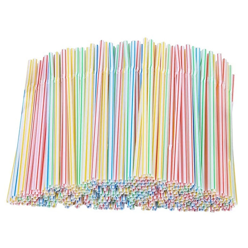 Disposable Plastic Straws for Kitchenware Bar Party Event Alike Supplies Striped Cocktail Drinking Straws