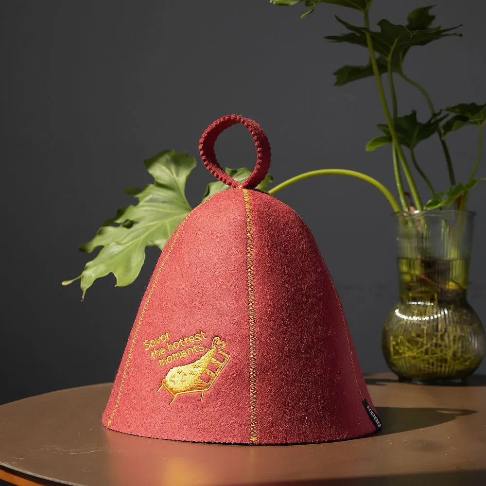 Customized Logo Nature 100% Wool Felt Sauna Hat Uni-Body Hat for Sauna