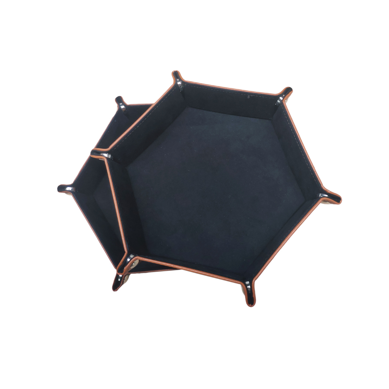 Custom Logo Hexagonal Tray 17.5*17.5 Cm PU Leather and Velvet Material Dice Box