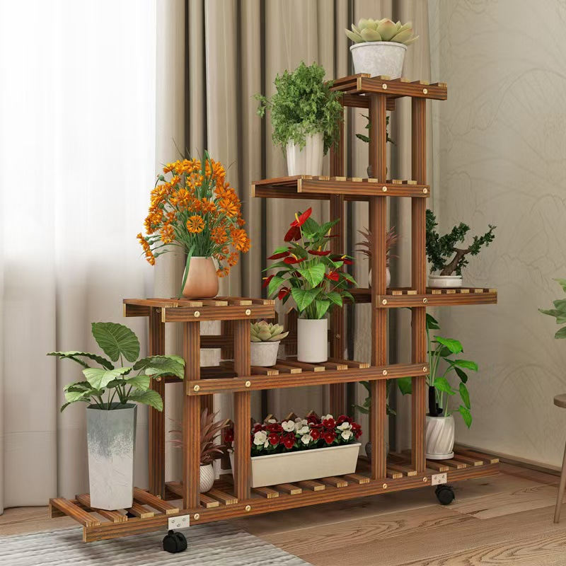Bulk Order Rustic Folding Decorative Functional Wooden Flower Stand Shelf