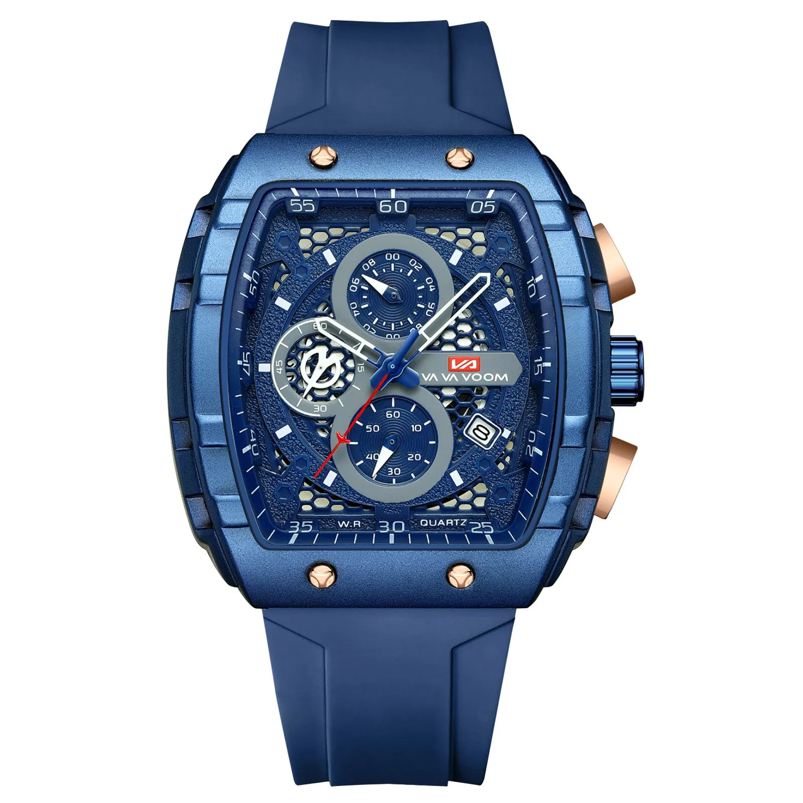 New Men's Stylish Barrel-Shaped Multifunctional Watch Chronograph Calendar Waterproof Silicone Strap