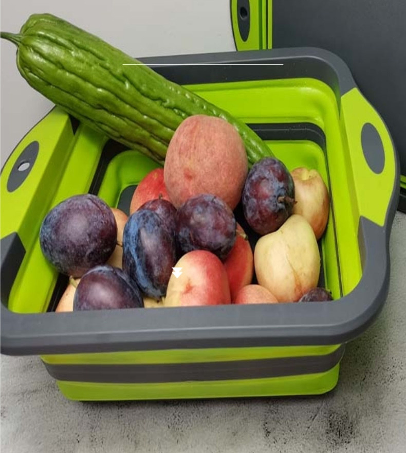 Collapsible Chopping Block Foldable Cutting Board Kitchen Silicone Cutting Board Fruit Washing Basket with Draining Plug