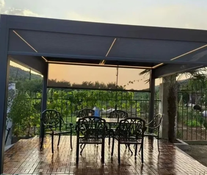 Elegant Outdoor Aluminum Alloy Pergola with Electric Louvers